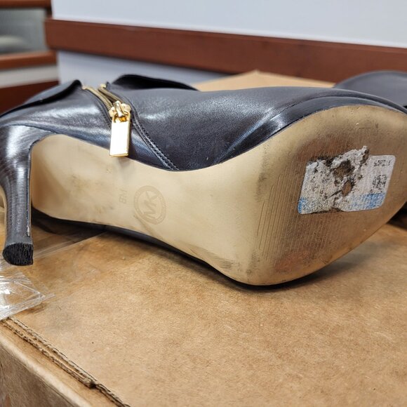 Michael Kors Kendra Peep Toe Booties Brown Leather Ankle Boots Size 8 - Picture 7 of 14